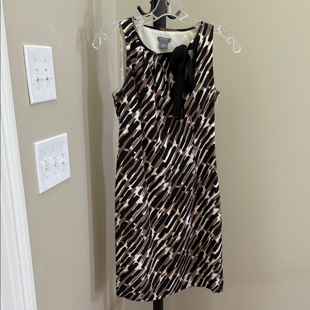 Ann Taylor Black, Brown and White Patterned Mini Silk Dress